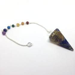 Orgone - Lapis Lazuli med Flower of life og syv chakraperler - Pendel