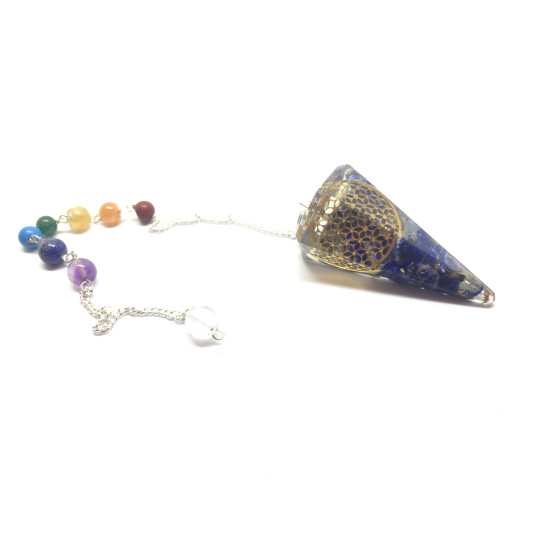 Orgone - Lapis Lazuli med Flower of life og syv chakraperler - Pendel