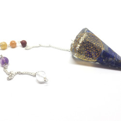 Orgone - Lapis Lazuli med Flower of life og syv chakraperler - Pendel