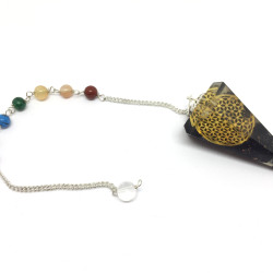 Orgone - Shungitt med Flower of life og syv chakraperler - Pendel