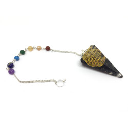 Orgone - Shungitt med Flower of life og syv chakraperler - Pendel