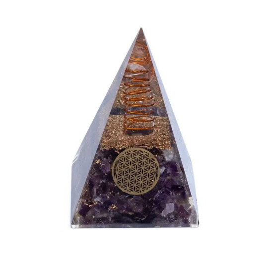 Orgone Ametyst Pyramide - Flower of life