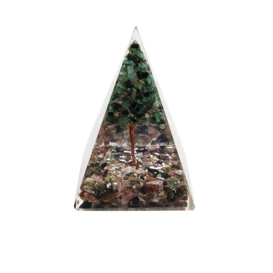 Orgone Mixed Minerals Pyramide with Emerald Tree