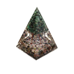 Orgone Mixed Minerals Pyramide with Emerald Tree