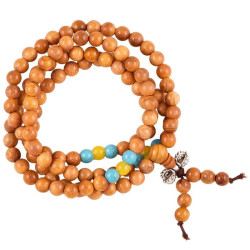 Malakjede - Brunt med turkise og gule perler - 6 mm